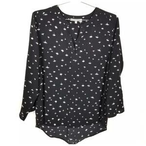 Daniel Rainn Women Black White Blouse Top Size XL 3/4 Sleeve Popover